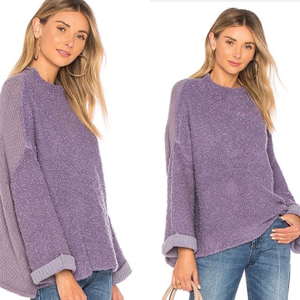 Free People Cuddle Up Pullover Sweater Oversized Chunky Light Purple Mock Neck M - Picture 1 of 3